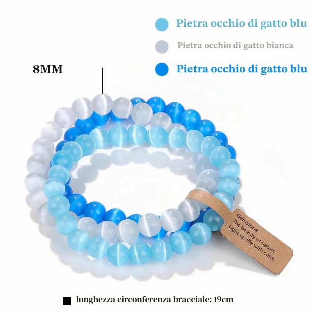 SAIBANGZI Bracciale in Pietre Naturali Occhio di Gatto, Perline 8mm, 19 cm - immagine 6