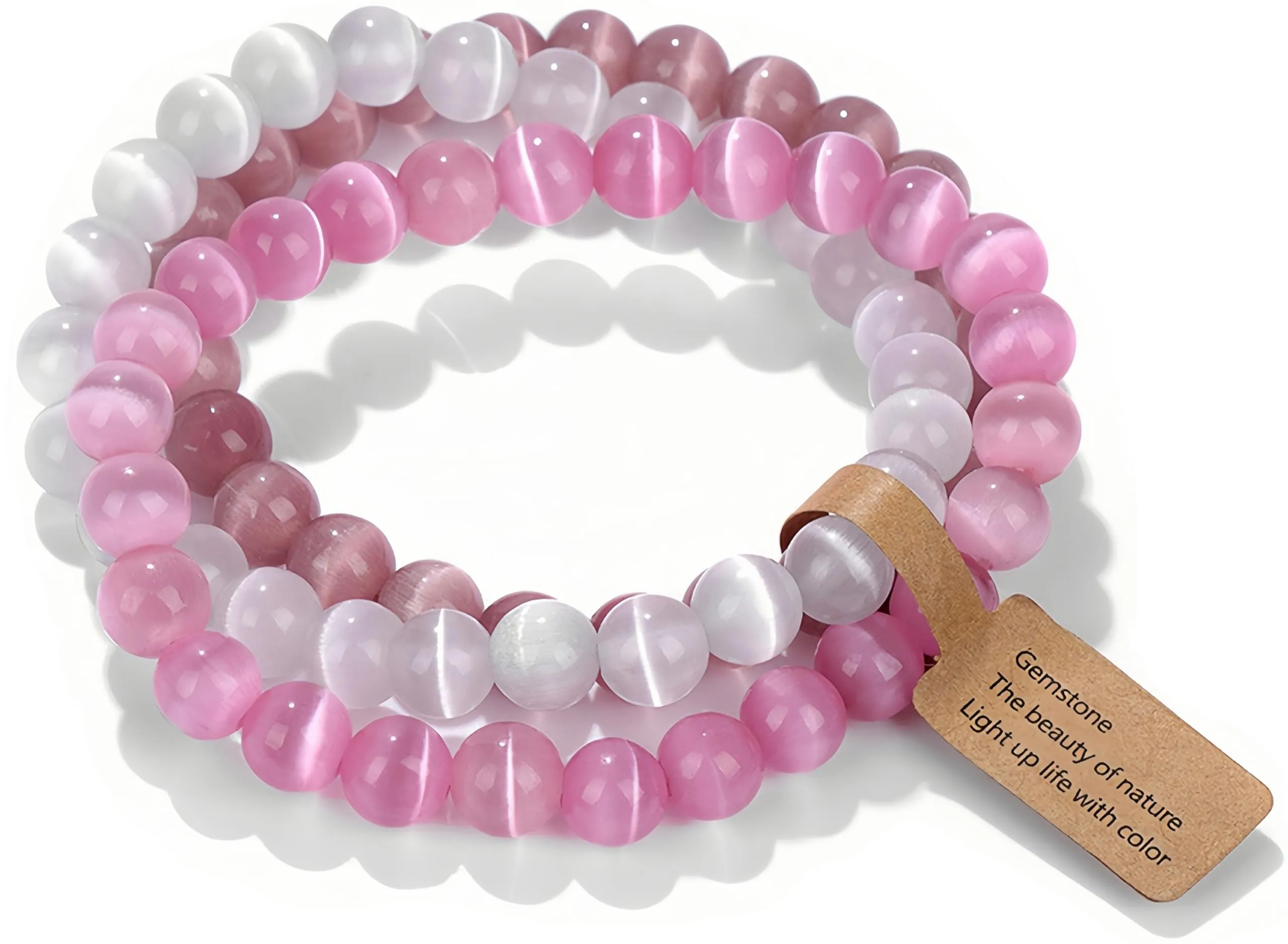 SAIBANGZI Bracciale in Pietre Naturali Occhio di Gatto, Perline 8mm, 19 cm - immagine 1