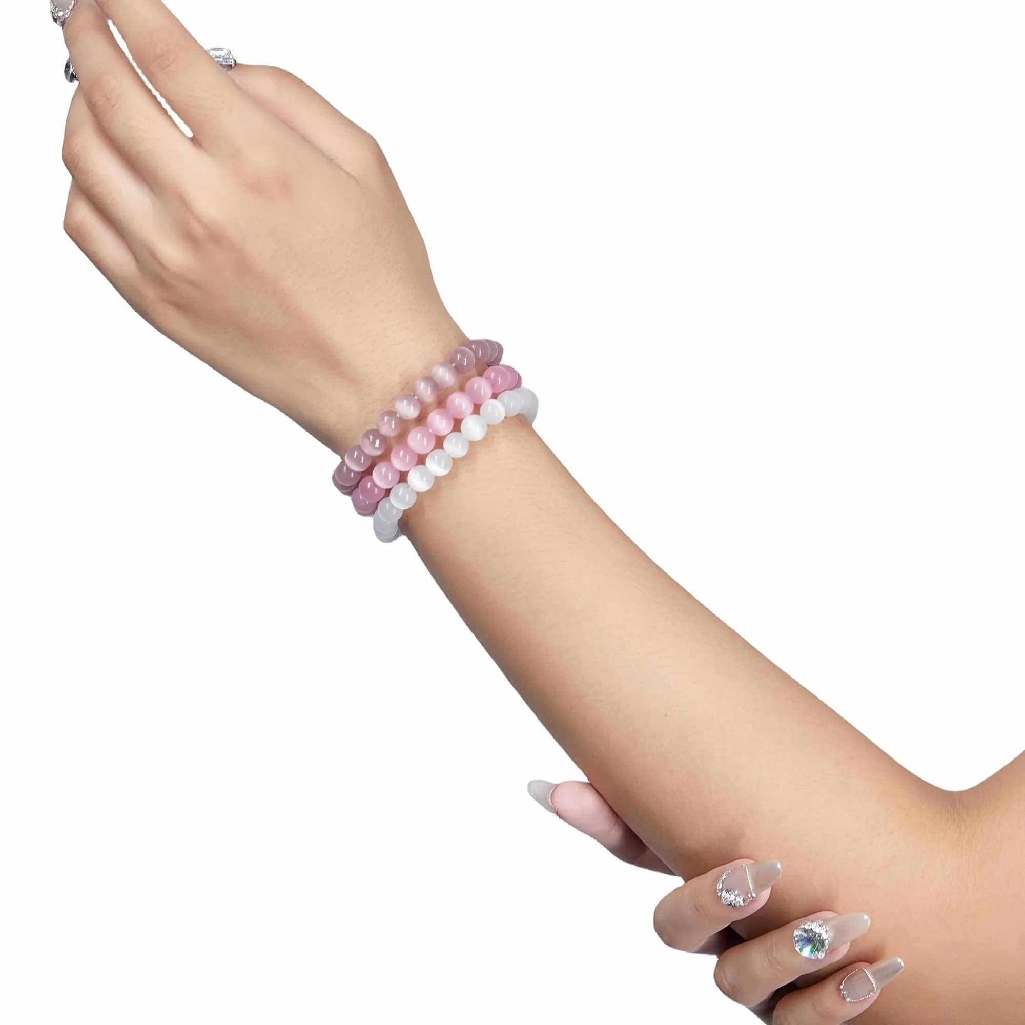 SAIBANGZI Bracciale in Pietre Naturali Occhio di Gatto, Perline 8mm, 19 cm - immagine 5