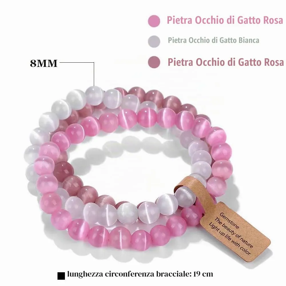 SAIBANGZI Bracciale in Pietre Naturali Occhio di Gatto, Perline 8mm, 19 cm - immagine 6