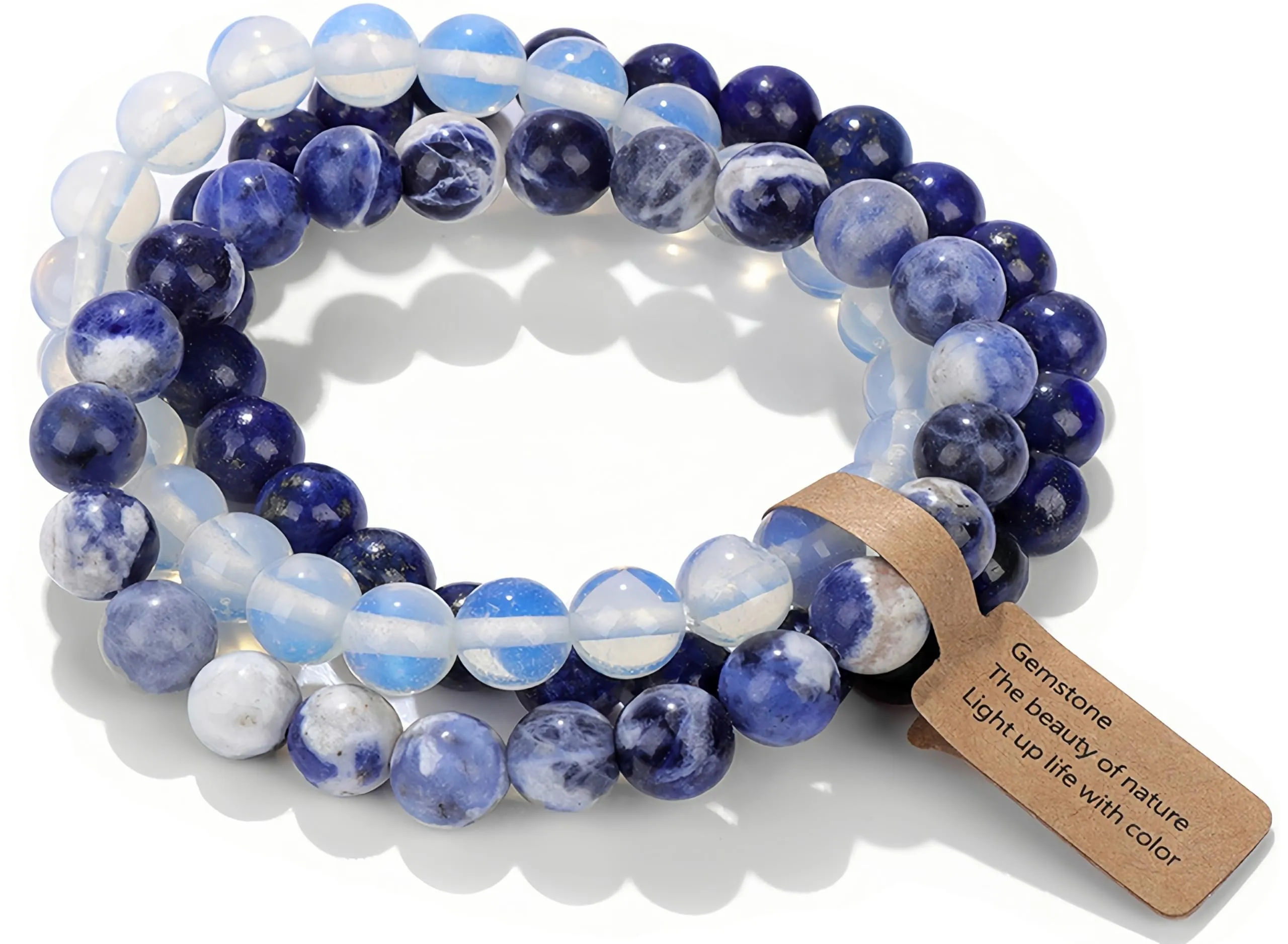 SAIBANGZI Set di 3 bracciali unisex in pietre naturali, perline da 8 mm, 19 cm - immagine 1