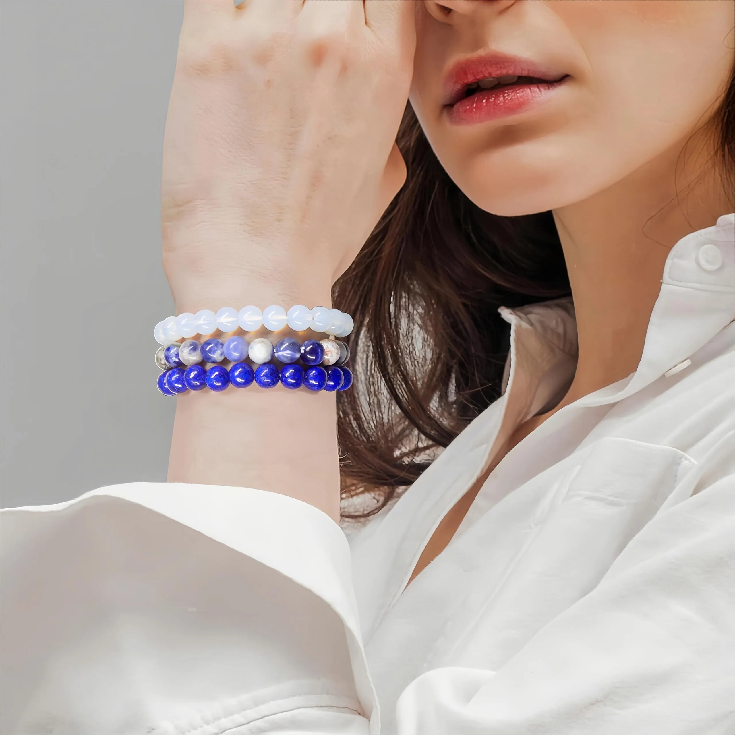 SAIBANGZI Set di 3 bracciali unisex in pietre naturali, perline da 8 mm, 19 cm - immagine 2