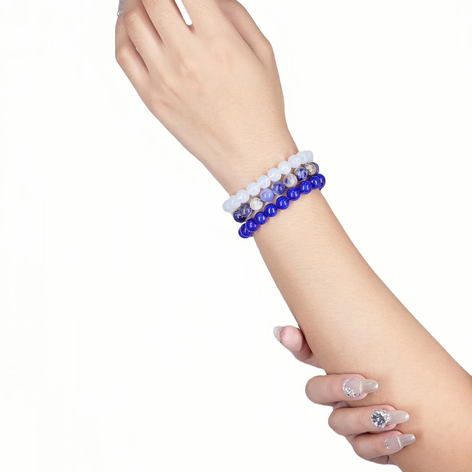 SAIBANGZI Set di 3 bracciali unisex in pietre naturali, perline da 8 mm, 19 cm - immagine 5