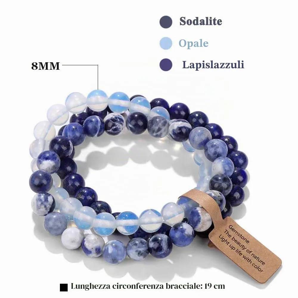 SAIBANGZI Set di 3 bracciali unisex in pietre naturali, perline da 8 mm, 19 cm - immagine 6