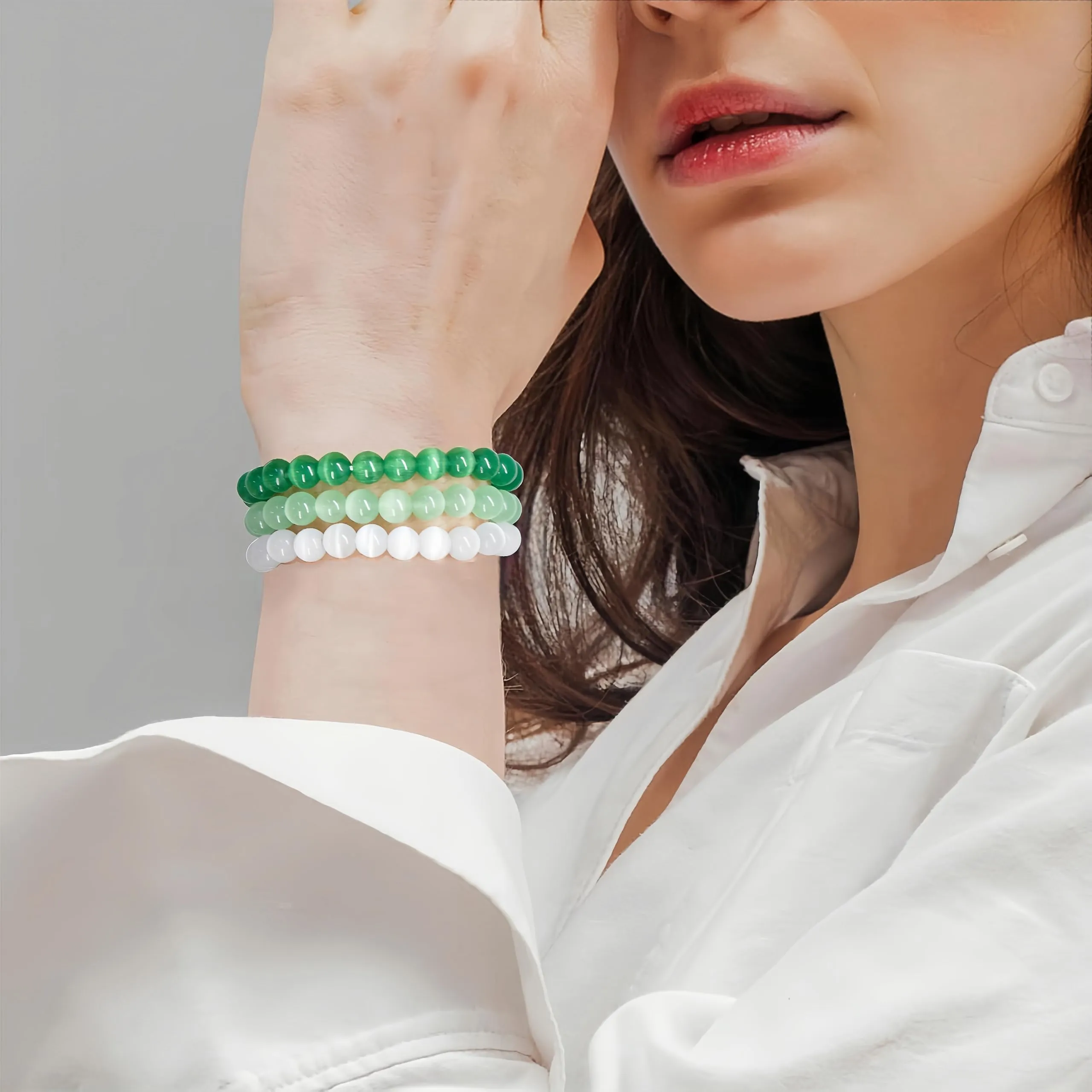 SAIBANGZI Bracciale in Pietre Naturali, Perline da 8mm, Elastico, 19 cm - immagine 2