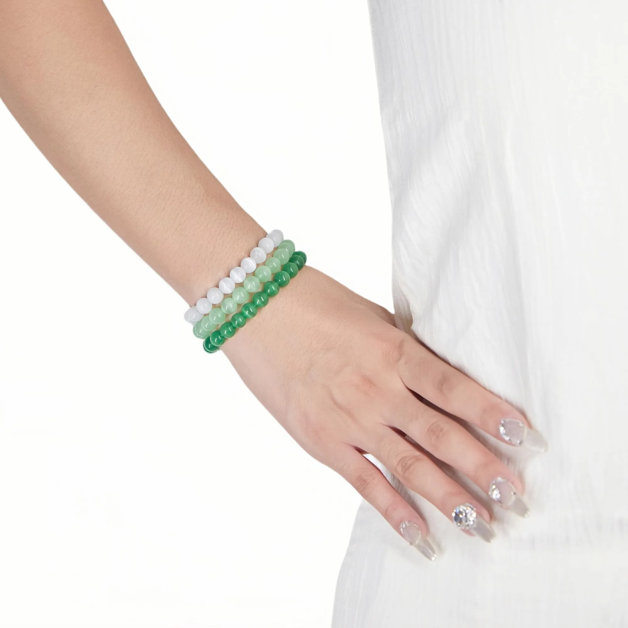 SAIBANGZI Bracciale in Pietre Naturali, Perline da 8mm, Elastico, 19 cm - immagine 4