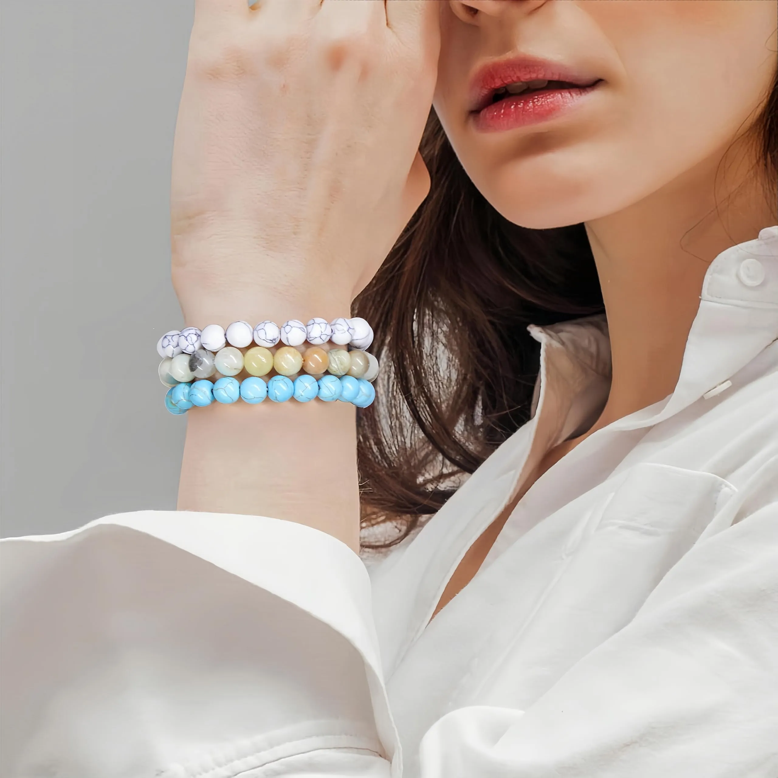 SAIBANGZI Bracciale in Pietre Naturali con Perline da 8mm - immagine 2
