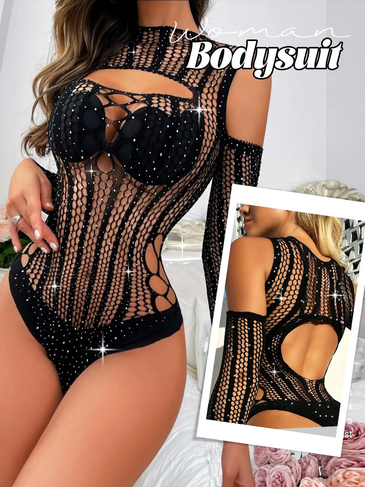 Buitifo Body con Strass da Donna, Nero, Medium - immagine 2