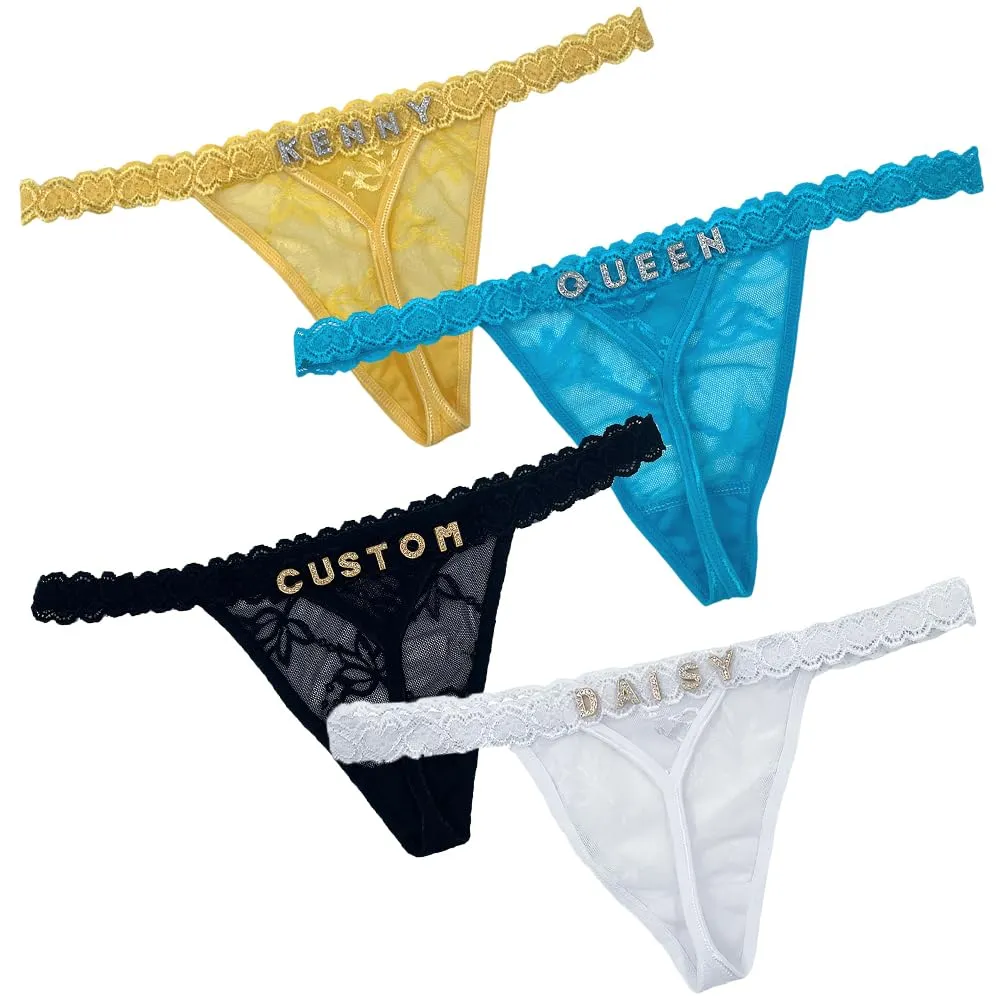 coobopet Perizoma Personalizzati con Nome e Strass, Confezione da 4, Intimo Donna Cucito a Mano - immagine 1