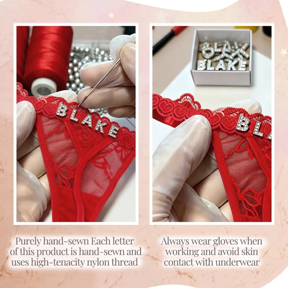 coobopet Perizoma Personalizzati con Nome e Strass, Confezione da 4, Intimo Donna Cucito a Mano - immagine 3