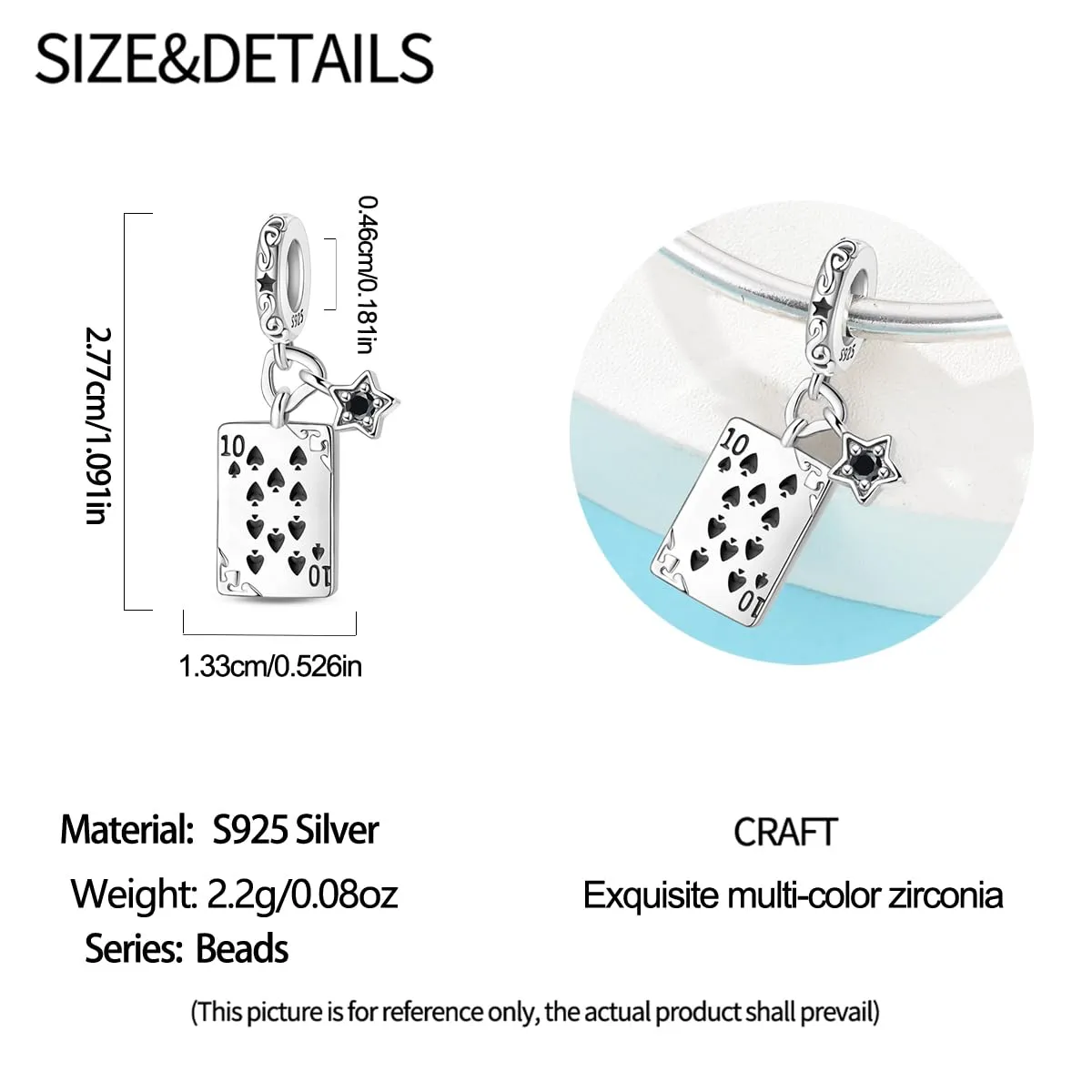 QIKAOLA Ciondolo Bead Charm in argento sterling S925 per bracciali e collane europee da donna - immagine 5