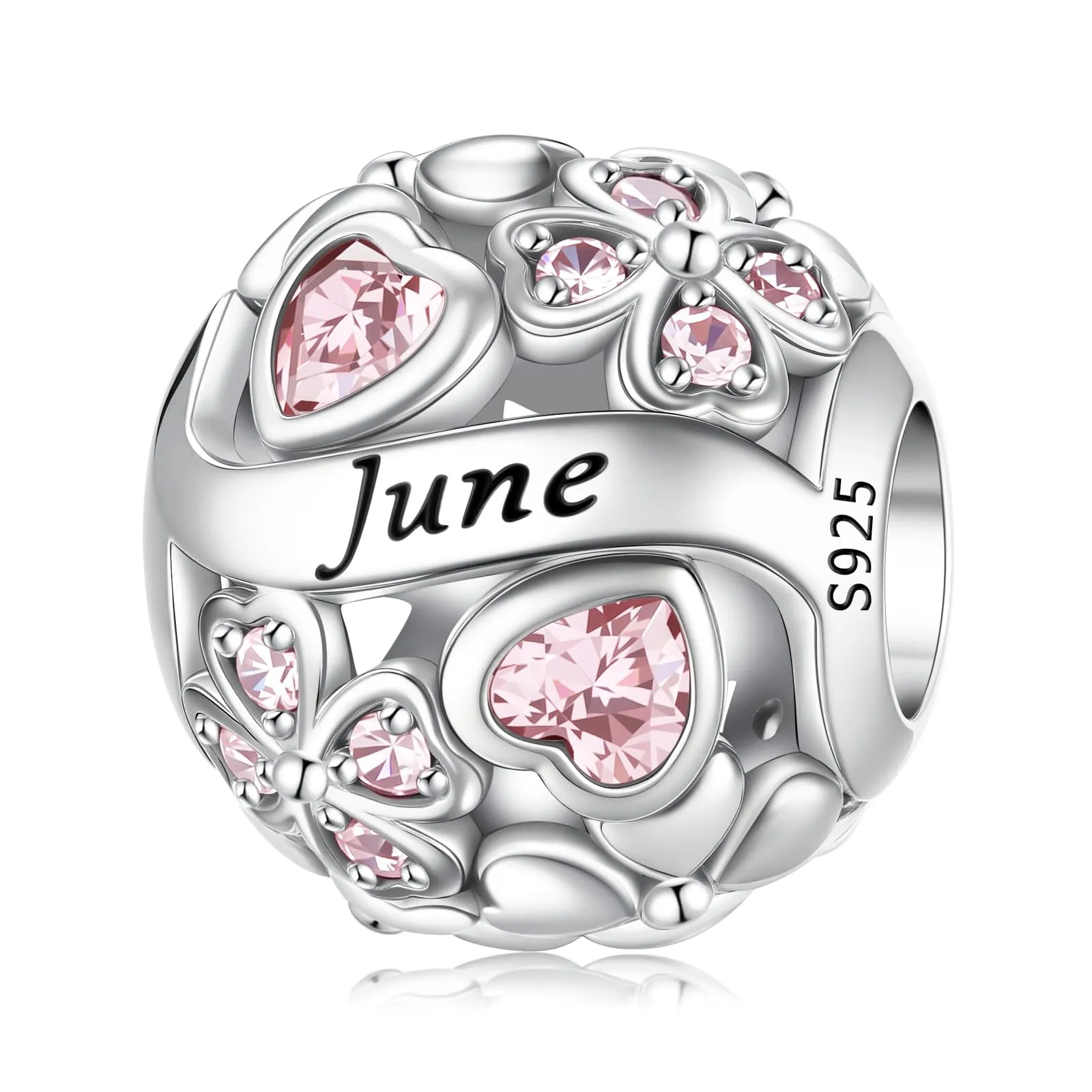 HappyStar Ciondolo Quadrifoglio in Argento Sterling 925 con Zirconia Cubica Birthstone per Braccialetti Pandora e Europei - immagine 1