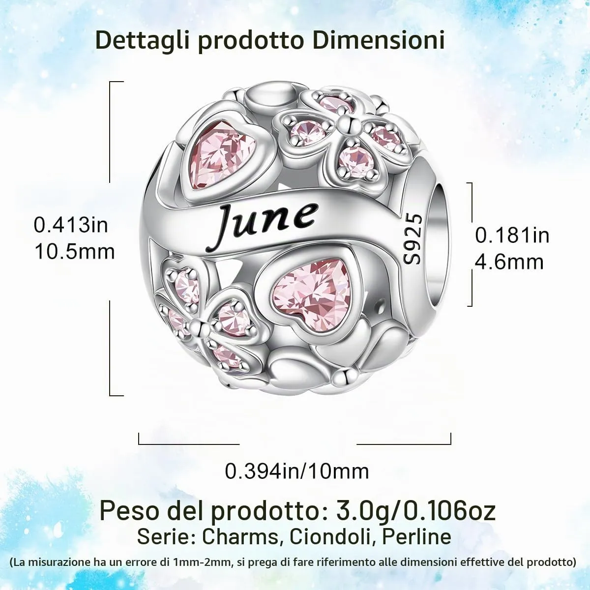 HappyStar Ciondolo Quadrifoglio in Argento Sterling 925 con Zirconia Cubica Birthstone per Braccialetti Pandora e Europei - immagine 4