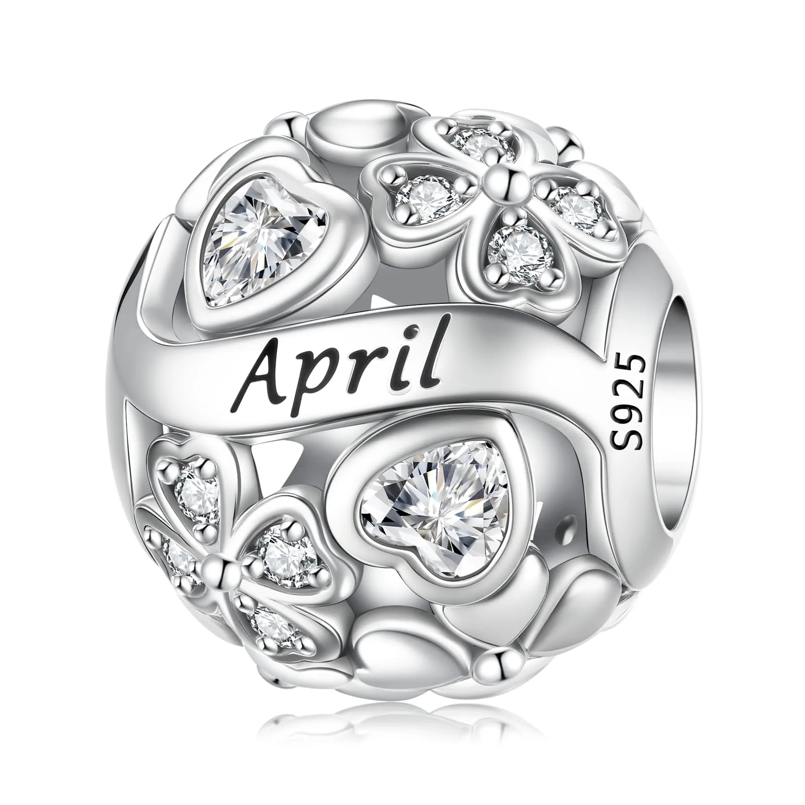 HappyStar Ciondolo Quadrifoglio in Argento Sterling 925 e Zirconia Cubica Birthstone per Braccialetti Pandora e Europei - immagine 1