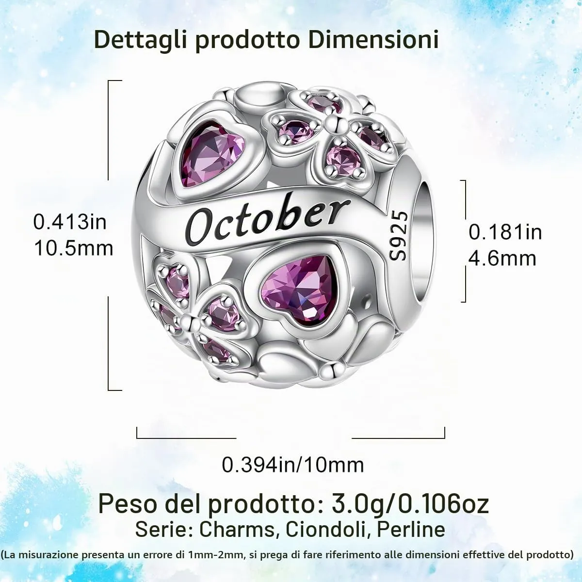 HappyStar Ciondolo Quadrifoglio in Argento Sterling 925 e Zirconia Cubica Birthstone per Braccialetti Pandora e Europei - immagine 4
