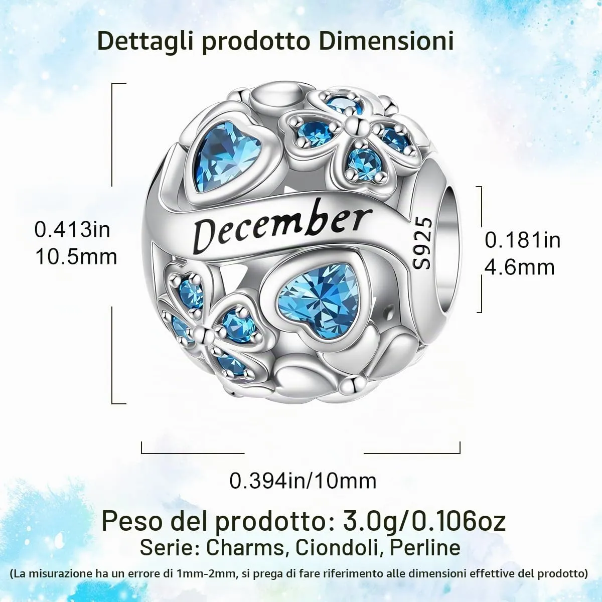HappyStar Ciondolo Quadrifoglio in Argento Sterling 925 con Zirconia Cubica Birthstone per Braccialetti Pandora e Europei - immagine 4