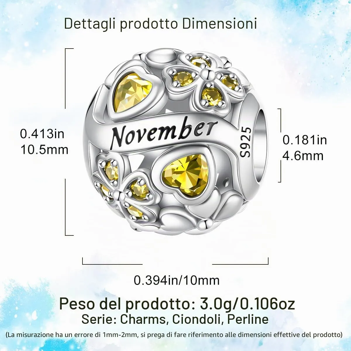HappyStar Ciondolo Quadrifoglio in Argento Sterling 925 con Zirconia Cubica Birthstone per Braccialetti Pandora e Stile Europeo - immagine 4