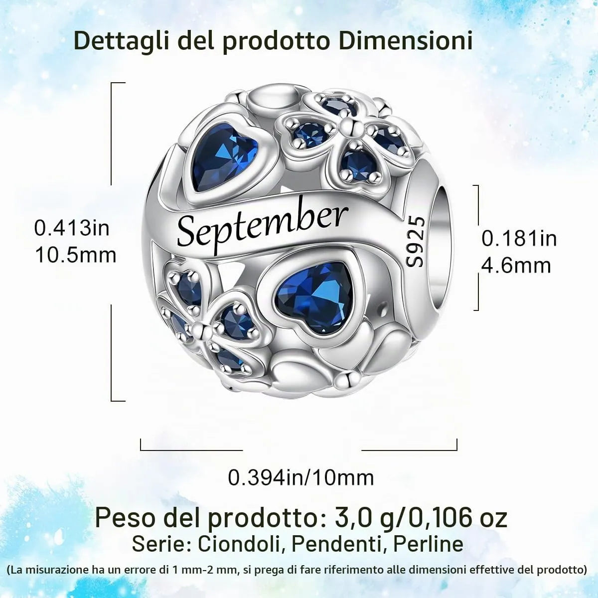 HappyStar Ciondolo Quadrifoglio in Argento Sterling 925 con Zirconia Cubica Birthstone per Braccialetti Pandora e Stile Europeo - immagine 4