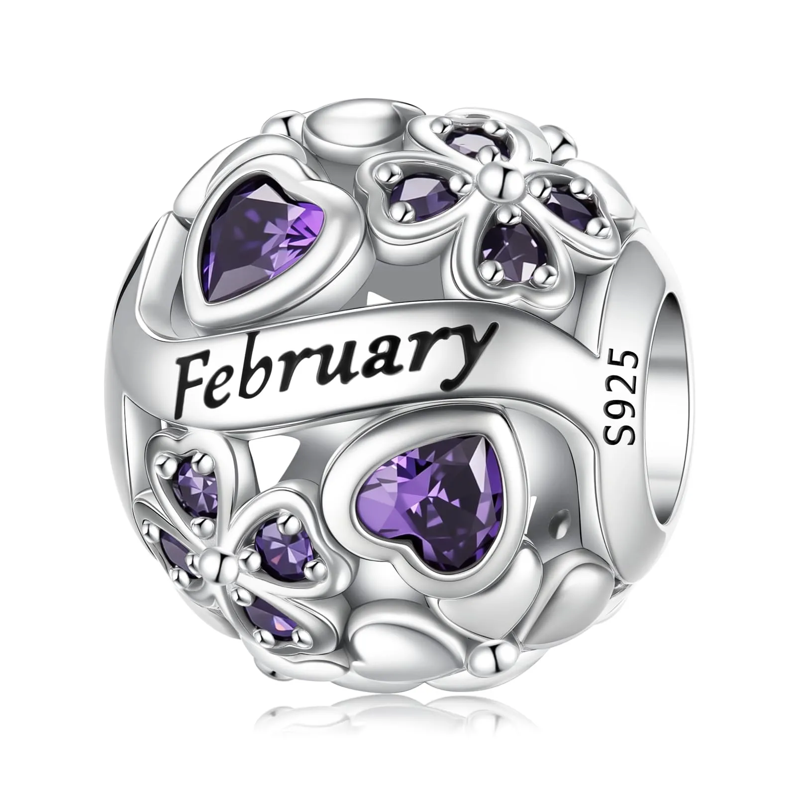 HappyStar Ciondolo Quadrifoglio in Argento Sterling 925 e Zirconia Cubica Birthstone per Braccialetti Pandora e Europei - immagine 1