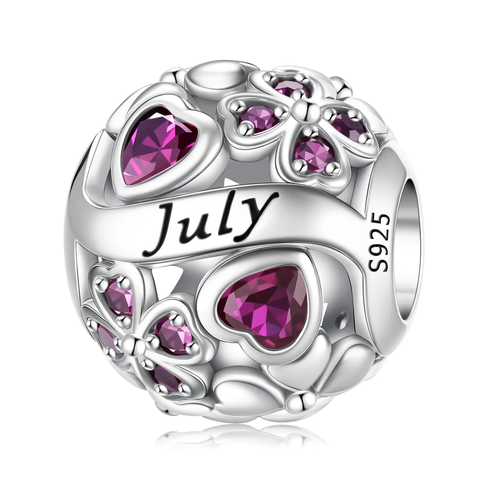 HappyStar Ciondolo Quadrifoglio in Argento Sterling 925 e Zirconia Cubica Birthstone per Braccialetti Pandora Europei - immagine 1