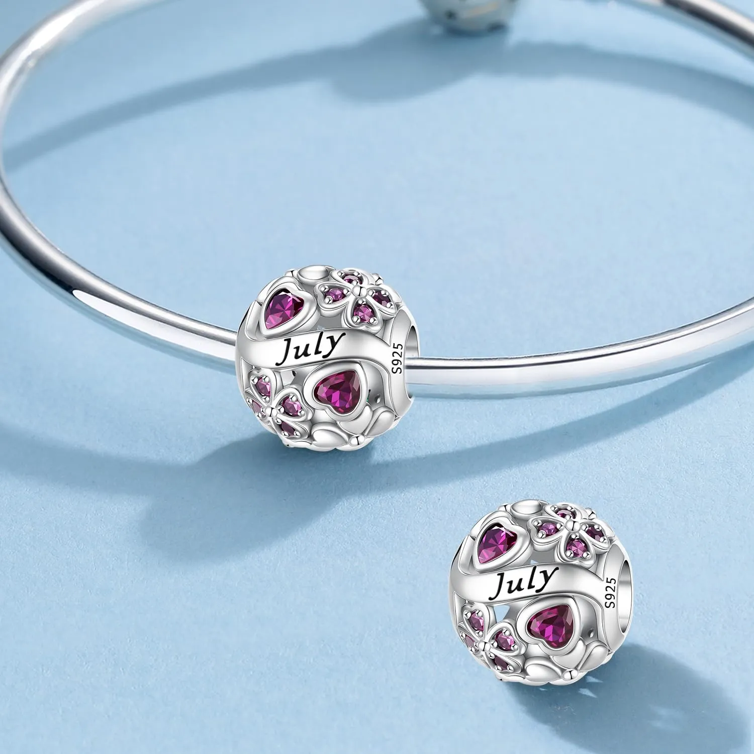 HappyStar Ciondolo Quadrifoglio in Argento Sterling 925 e Zirconia Cubica Birthstone per Braccialetti Pandora Europei - immagine 2