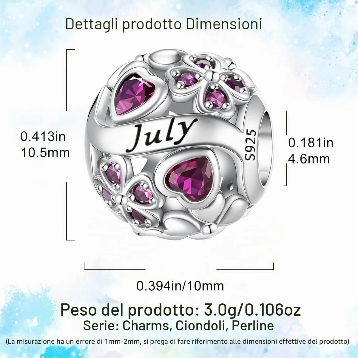HappyStar Ciondolo Quadrifoglio in Argento Sterling 925 e Zirconia Cubica Birthstone per Braccialetti Pandora Europei - immagine 4