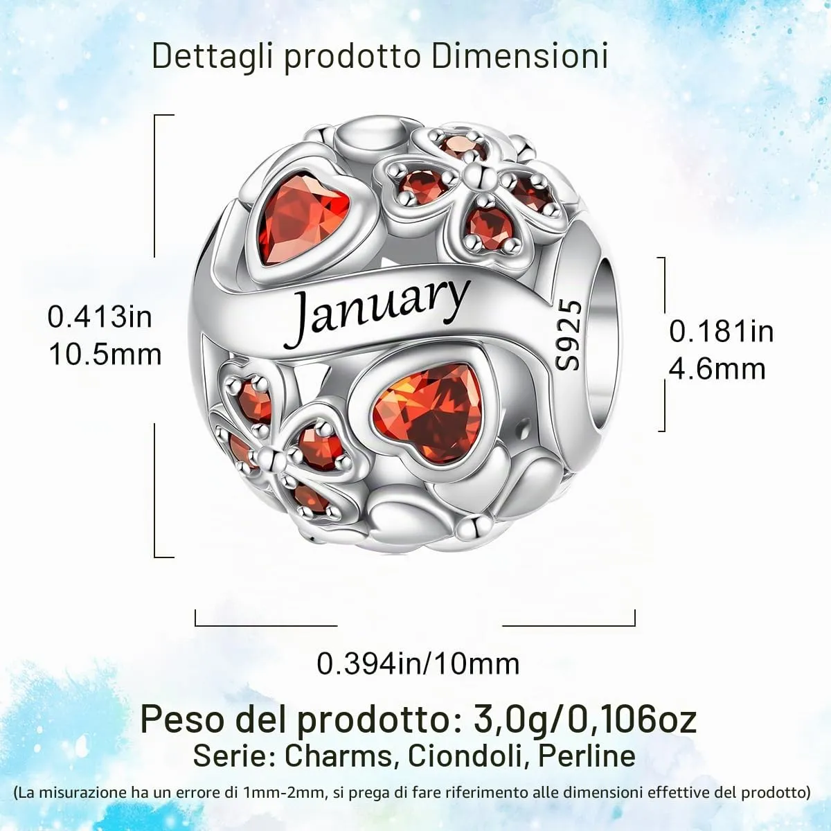 HappyStar Ciondolo Quadrifoglio in Argento Sterling 925 e Zirconia Cubica Birthstone per Bracciali Pandora e Europei - immagine 4