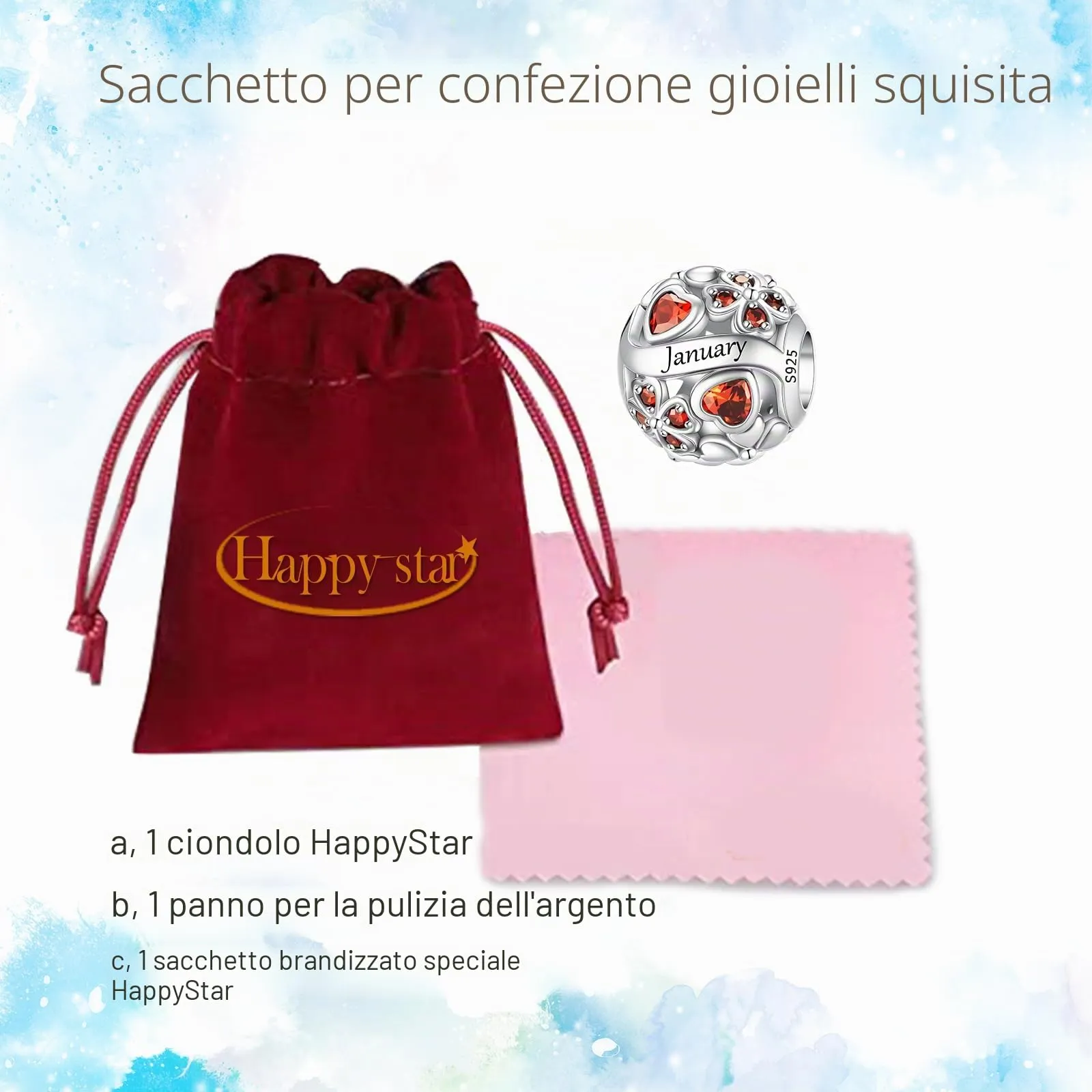 HappyStar Ciondolo Quadrifoglio in Argento Sterling 925 e Zirconia Cubica Birthstone per Bracciali Pandora e Europei - immagine 6