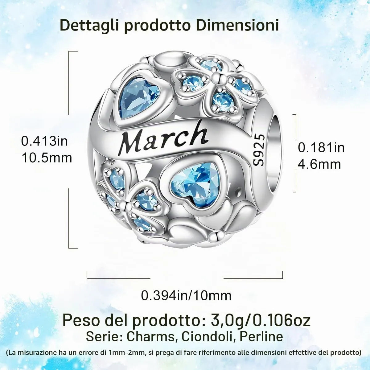 HappyStar Ciondolo Quadrifoglio in Argento Sterling 925 e Zirconia Cubica Birthstone per Braccialetti Pandora e Stile Europeo - immagine 4