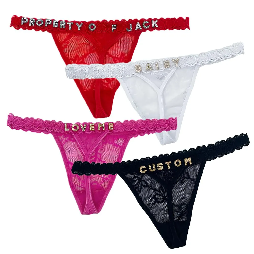 coobopet Perizoma Personalizzati con Nome e Strass, Intimo Donna Cucito a Mano, Confezione da 4 - immagine 1