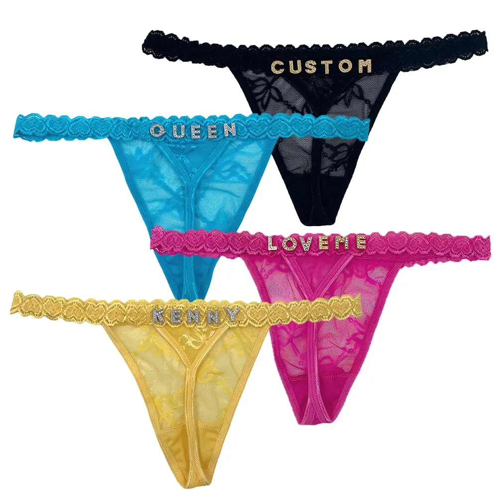 coobopet Perizoma Personalizzati con Nome e Strass, Intimo Donna in Pizzo, Confezione da 4 - immagine 1