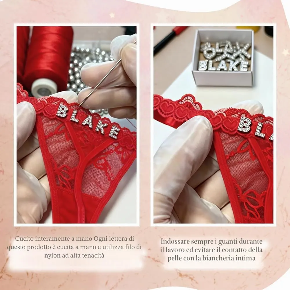 coobopet Perizoma Personalizzati con Nome e Strass, Set da 4, Intimo Donna in Pizzo, Lettere Oro Lucido - immagine 3
