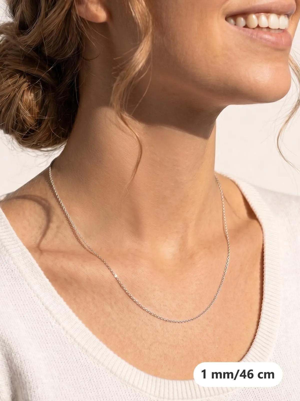 Silvora Collana Catena in Acciaio Inossidabile 316L, 1mm, Argento, 45cm - immagine 2