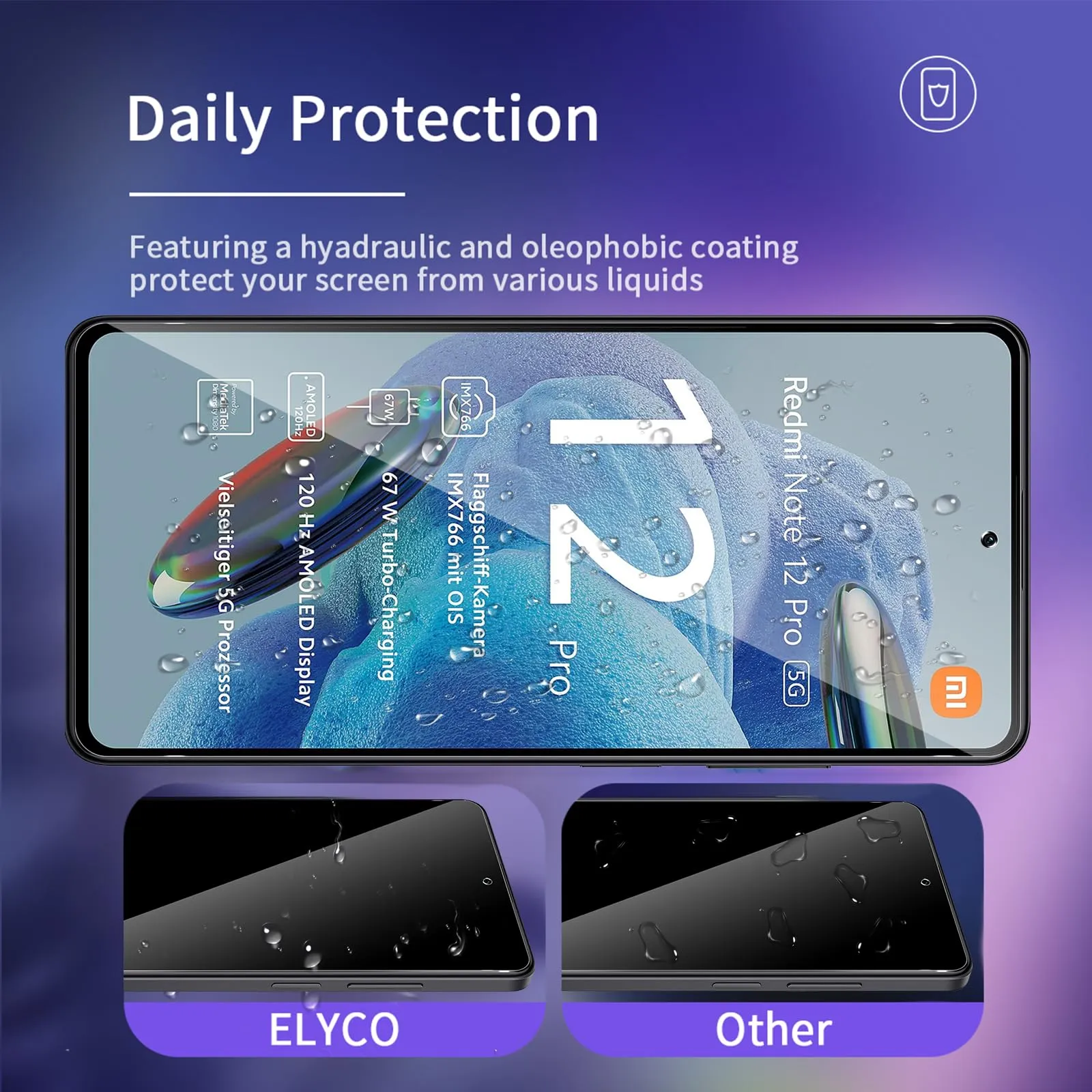 ELYCO Vetro Temperato Privacy per Redmi Note 12 Pro/Pro Plus 5G, 2 Pezzi - immagine 4