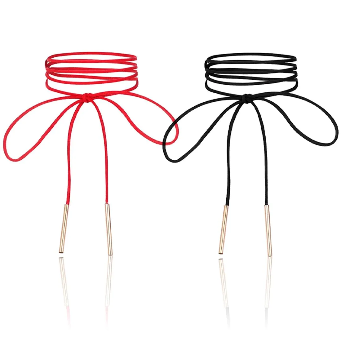 BAHME Set di 2 Collane Choker Legate (Rosso e Nero) con Nodo e Accenti Dorati - immagine 1