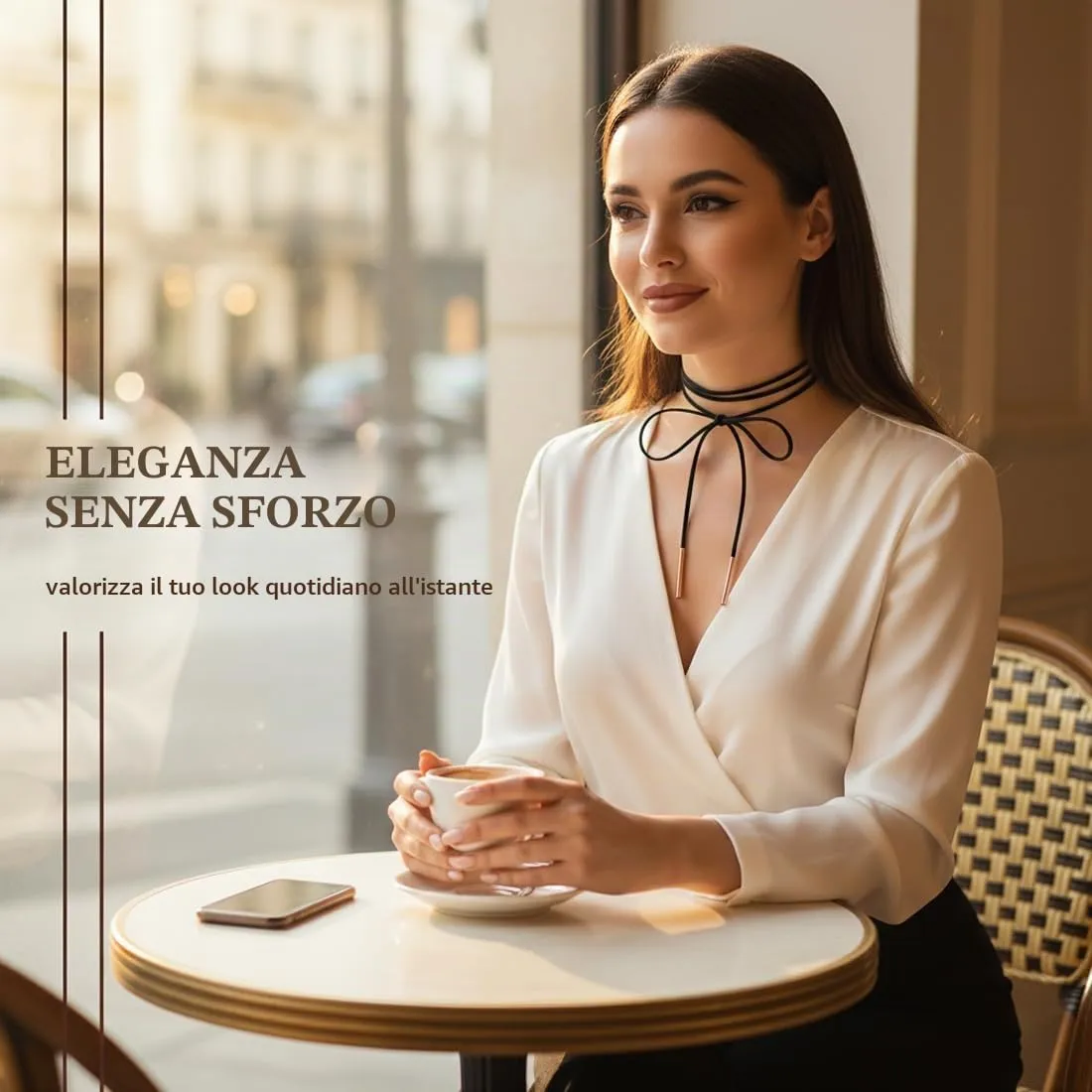 BAHME Set di 2 Collane Choker Legate (Rosso e Nero) con Nodo e Accenti Dorati - immagine 2