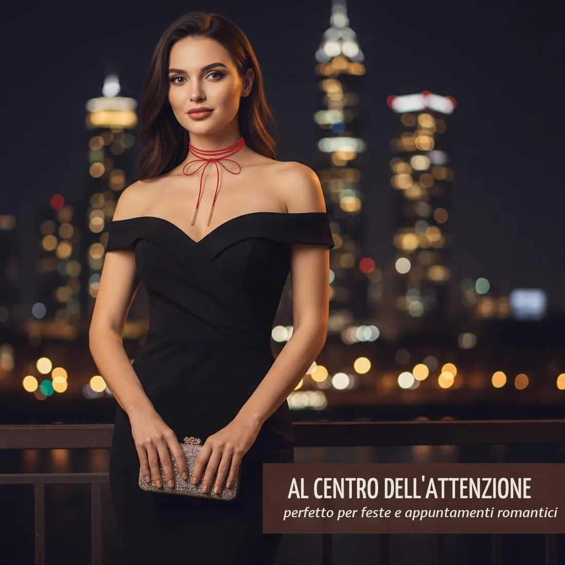 BAHME Set di 2 Collane Choker Legate (Rosso e Nero) con Nodo e Accenti Dorati - immagine 3