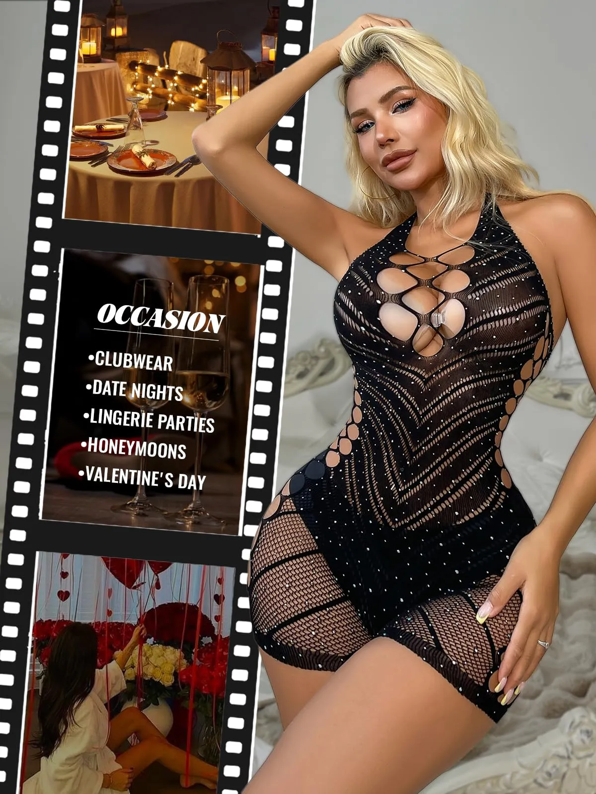 Buitifo Body da donna con strass, nero, M - immagine 3