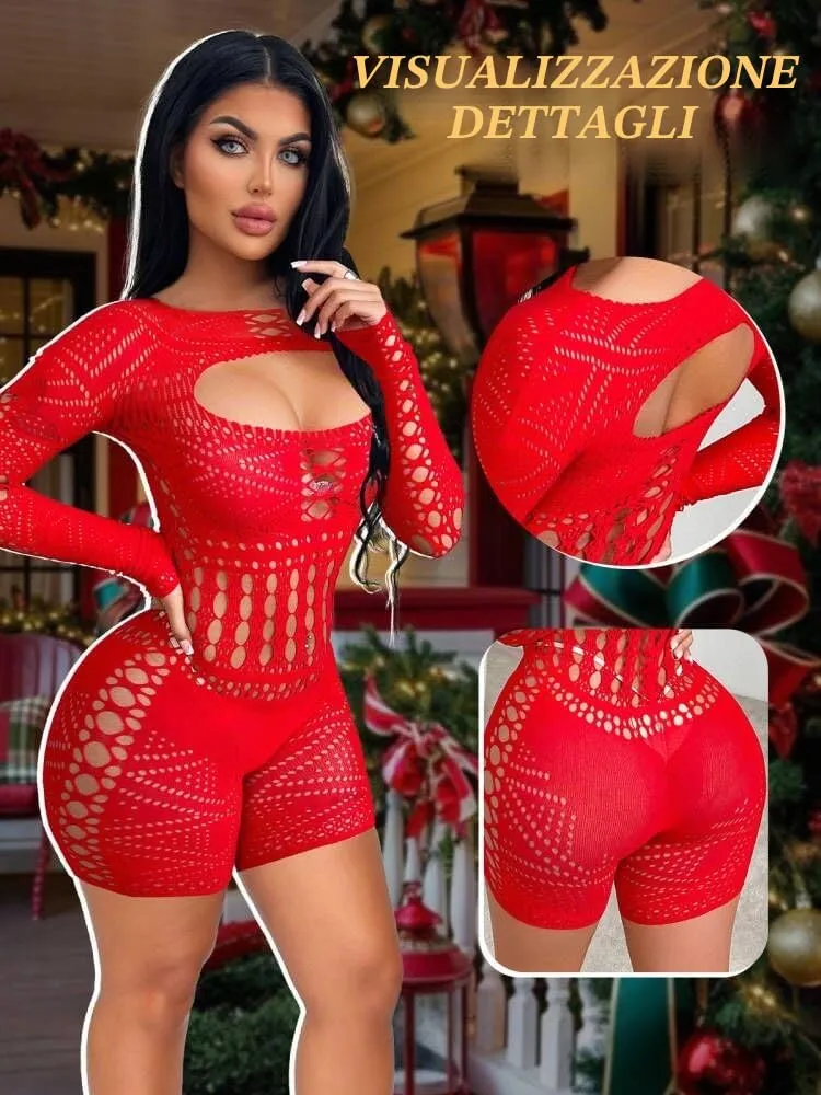 Buitifo Donna Lingerie Fishnet Bodystocking Jumpsuit Romper, Rosso ZJ, M - immagine 2
