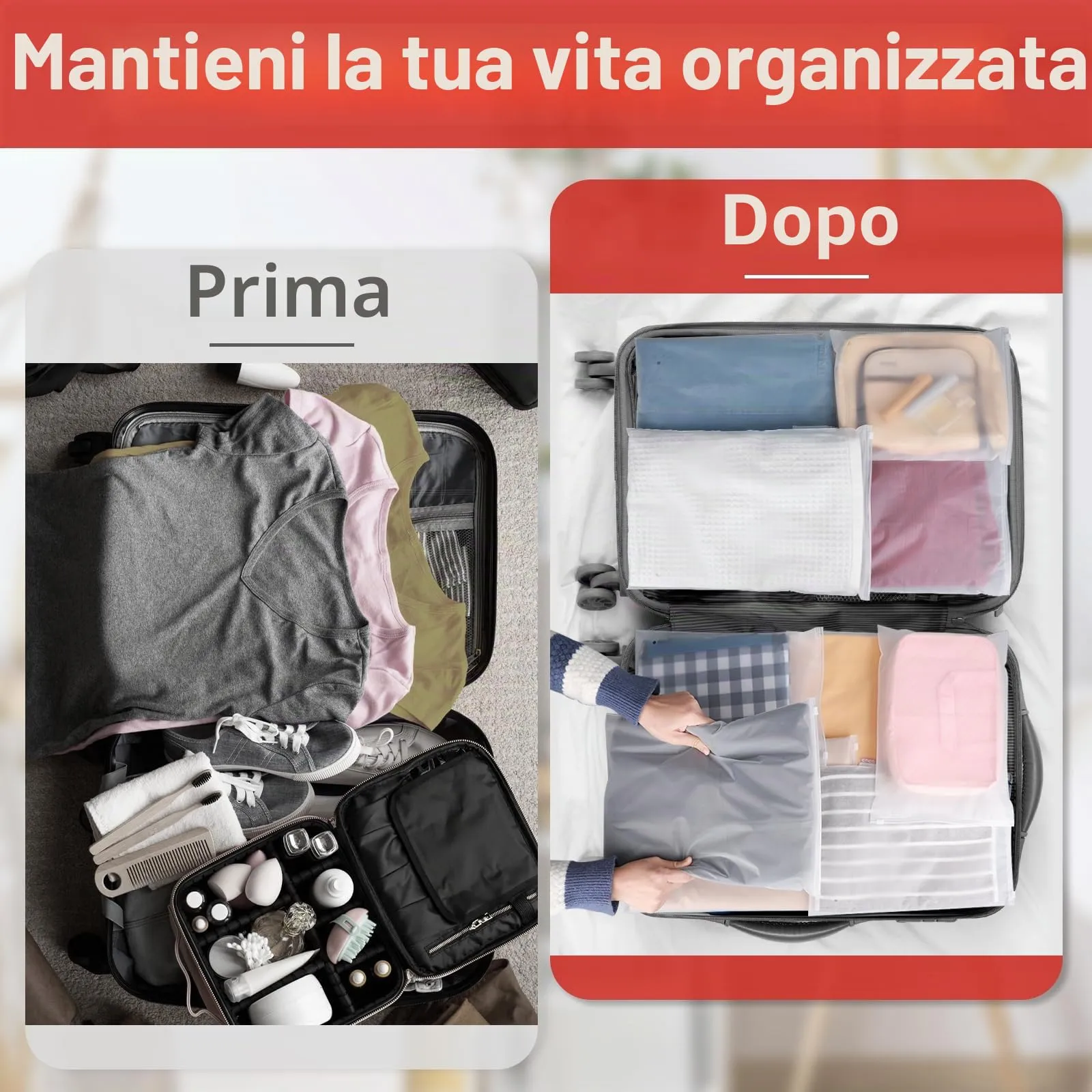 Svaldo Sacchetti Valigia Organizer, 100 Pezzi, 35 x 40cm, Buste in Plastica Richiudibili con Zip e Fori di Sfiato per Indumenti e Viaggio - immagine 2