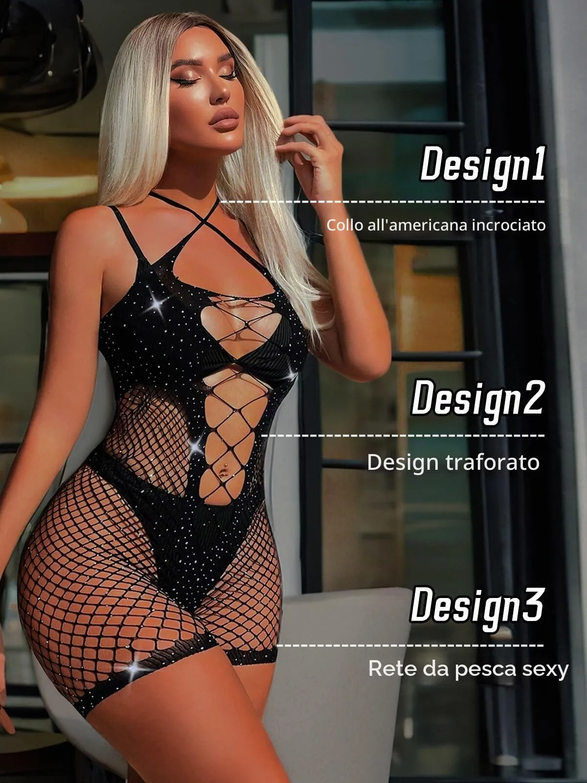 Buitifo Body da donna con strass, nero TK2, M - immagine 2