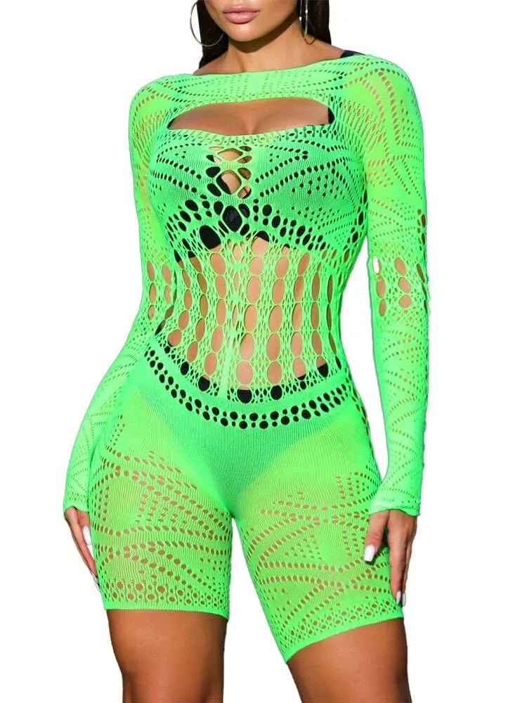 Buitifo Donna Lingerie Fishnet Bodystocking Jumpsuit Romper (Verde ZJ, M) - immagine 1