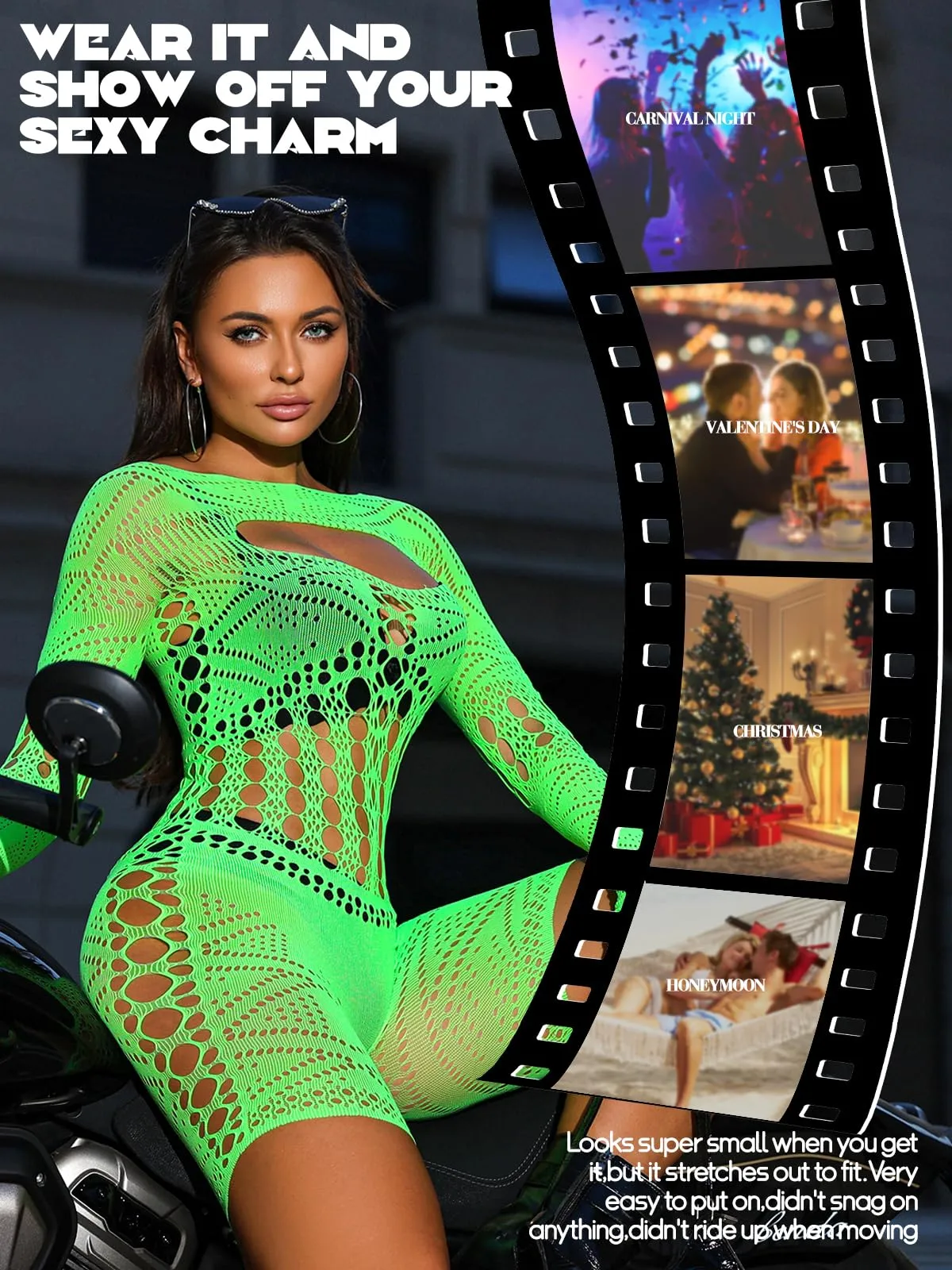 Buitifo Donna Lingerie Fishnet Bodystocking Jumpsuit Romper (Verde ZJ, M) - immagine 5