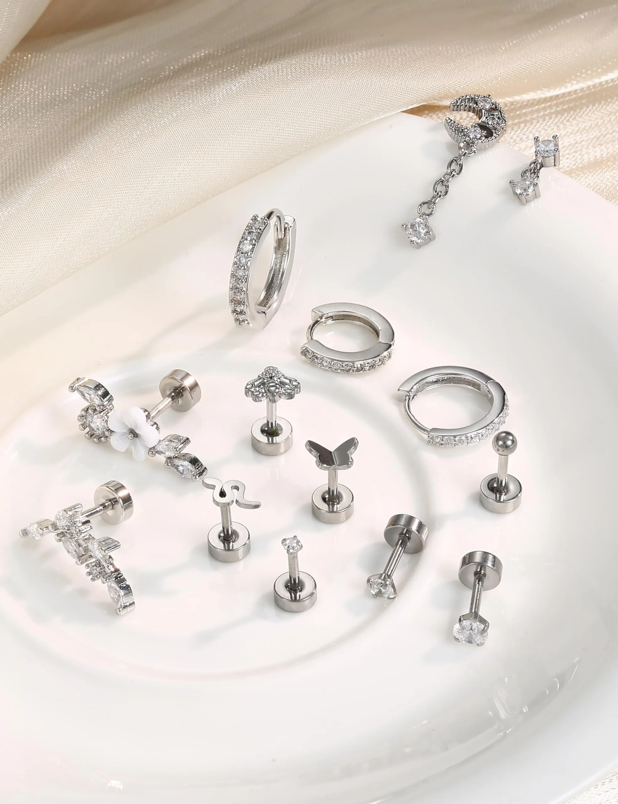 Adramata Set di Orecchini per Piercing 16G in Acciaio Inossidabile, 12/14 Pezzi - immagine 6