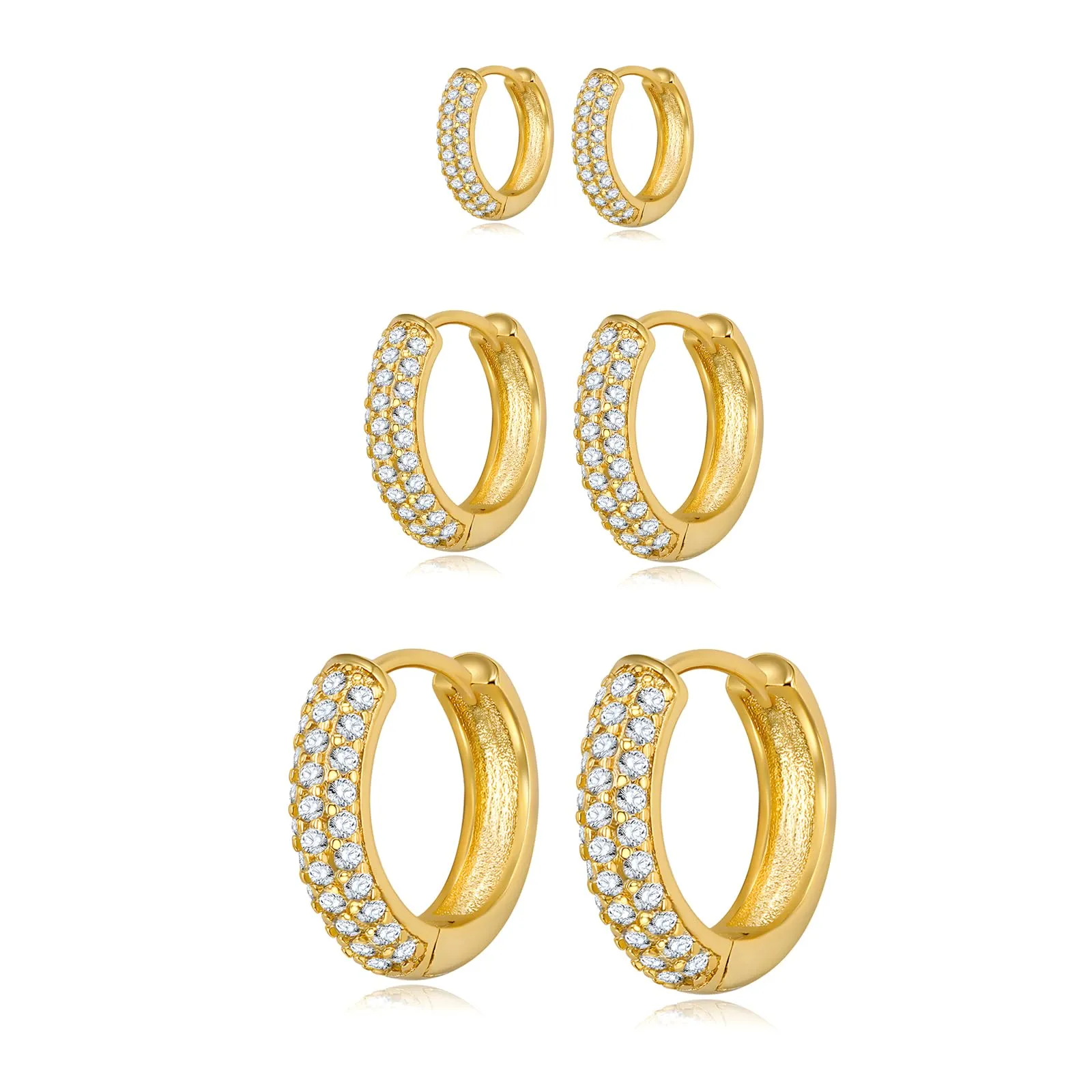 Hinvan Orecchini a Cerchio in Argento 925 Placcati Oro per Donna, Set da 3 Paia (8mm, 10mm, 12mm) - immagine 1
