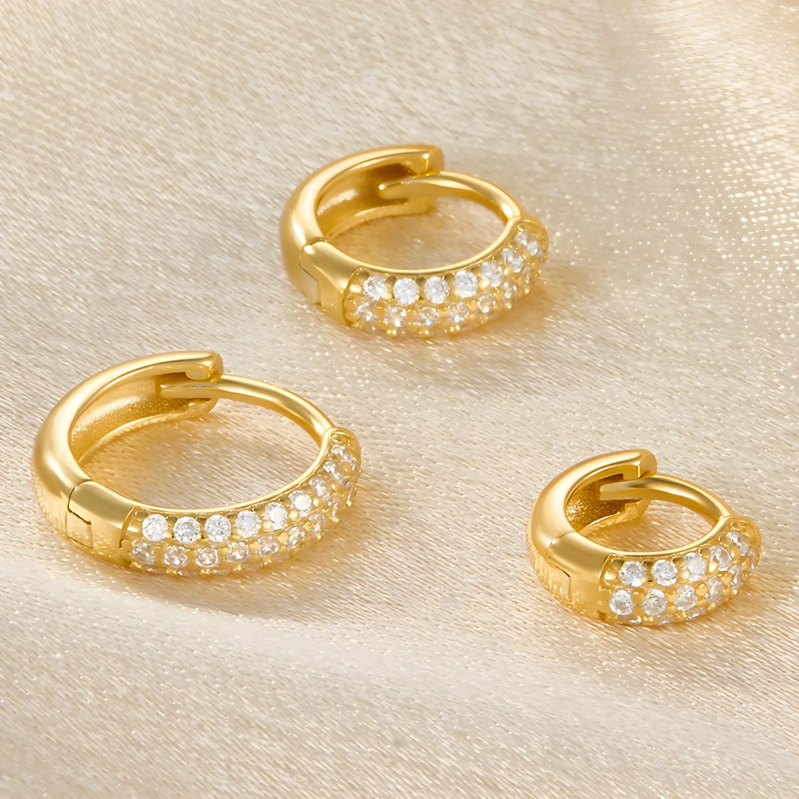 Hinvan Orecchini a Cerchio in Argento 925 Placcati Oro per Donna, Set da 3 Paia (8mm, 10mm, 12mm) - immagine 5
