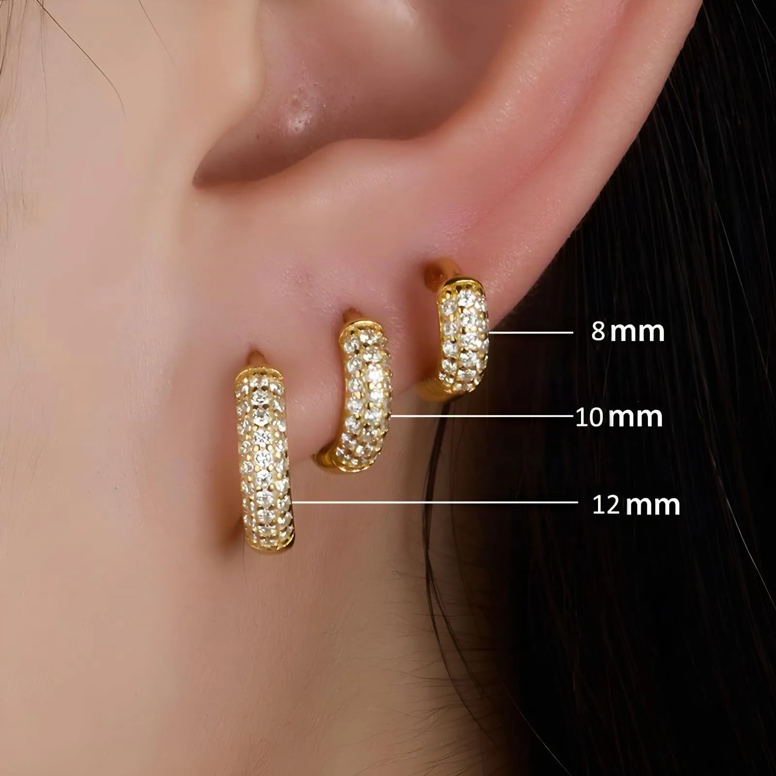 Hinvan Orecchini a Cerchio in Argento 925 Placcati Oro per Donna, Set da 3 Paia (8mm, 10mm, 12mm) - immagine 6