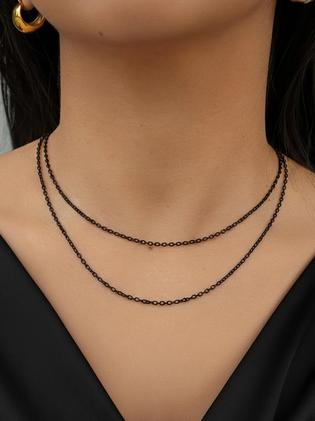 Silvora Collana Catena in Acciaio Unisex, 2,5mm, Nero, 35cm - immagine 2