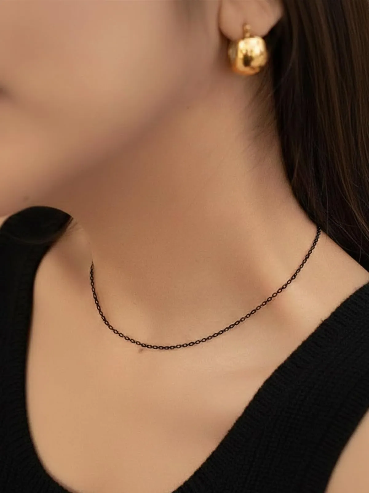 Silvora Collana Catena in Acciaio Unisex, 2,5mm, Nero, 35cm - immagine 3