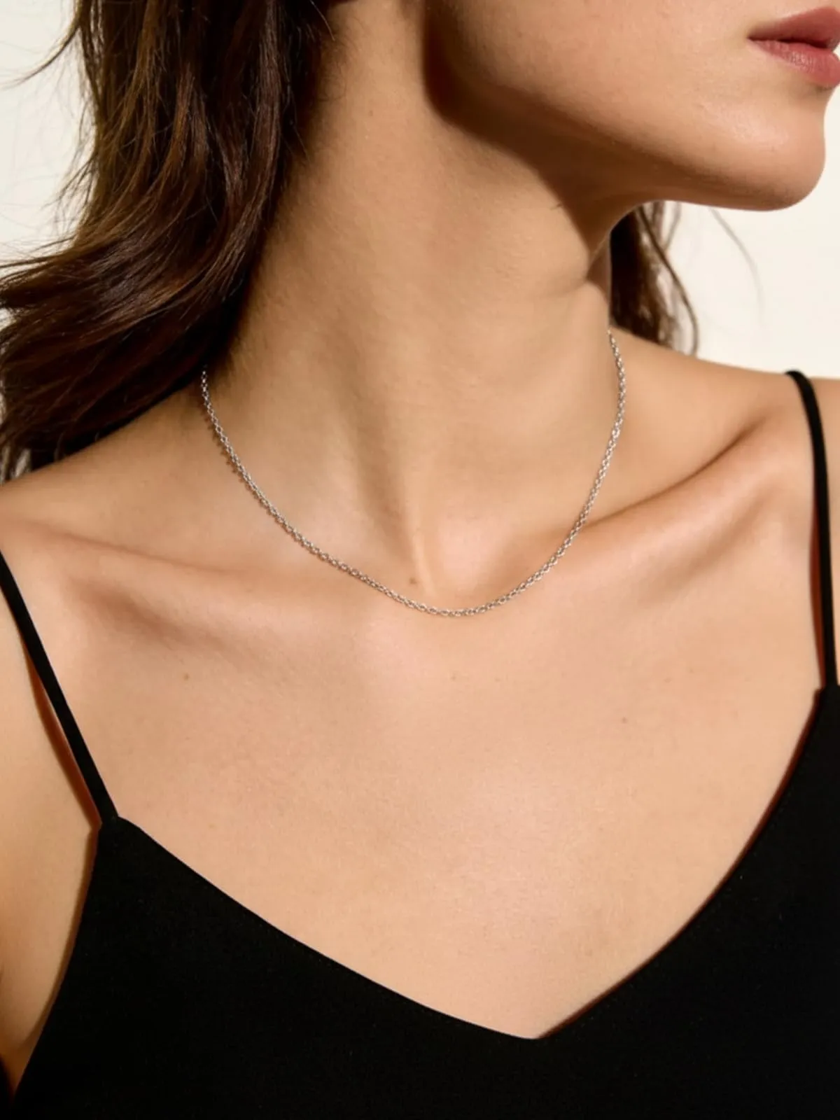 Silvora Collana Catena in Acciaio 2,5mm Argento 35cm Unisex - immagine 2